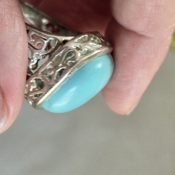 Large Faux Turquoise Silver Tone Ring Statement Sz 6.25 - Picture 7 of 12